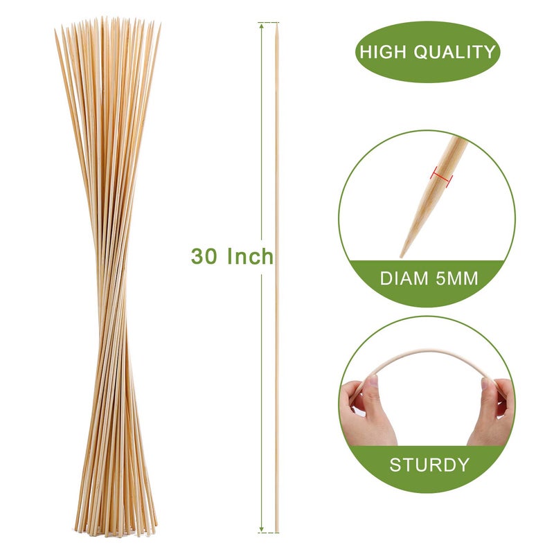 NadaKin 60 PCS Bamboo Marshmallow Roasting Sticks, SMores Skewers for Fire Pit, Extra Long 30 Inch Heavy Duty 5mm Thick Wooden SMores Sticks for Open Fire Pits Roaster Barbecue Hot Dog Camping Kebab Sausage - Image 2
